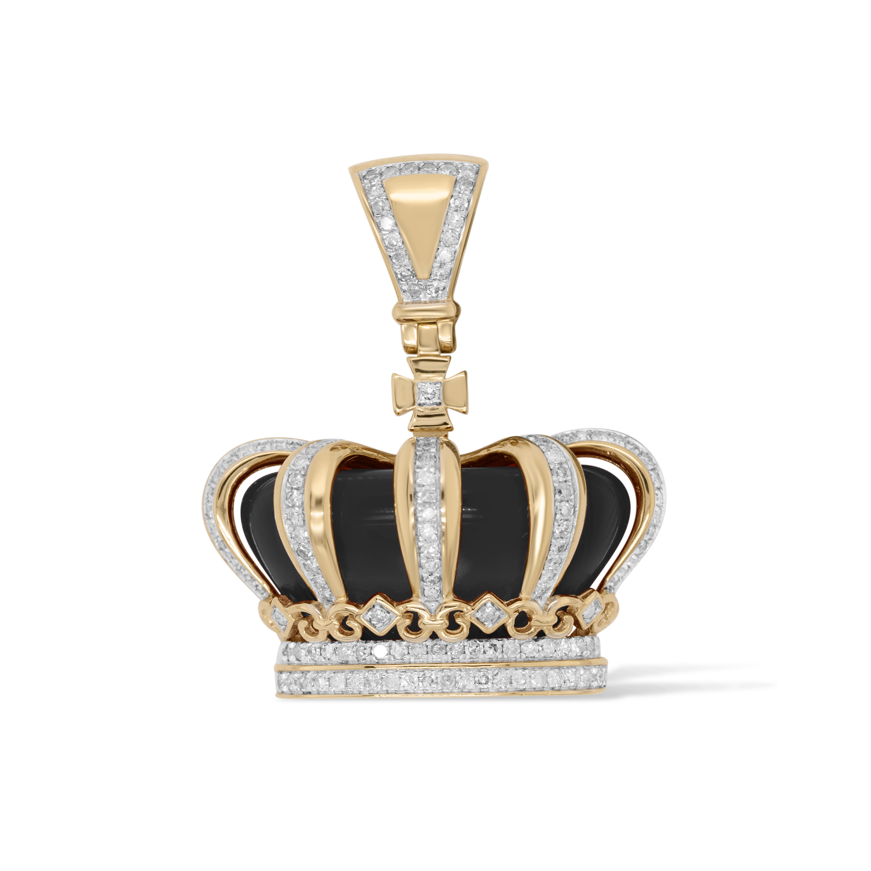 Diamond Crown with Black Stone Pendant 0.65 ct. 10K Yellow Gold